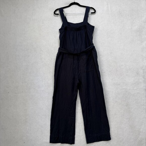 Quince Jumpsuit Womens XS Navy 100% Linen Wide Leg Tie Waist Pockets Square Neck - Picture 9 of 13